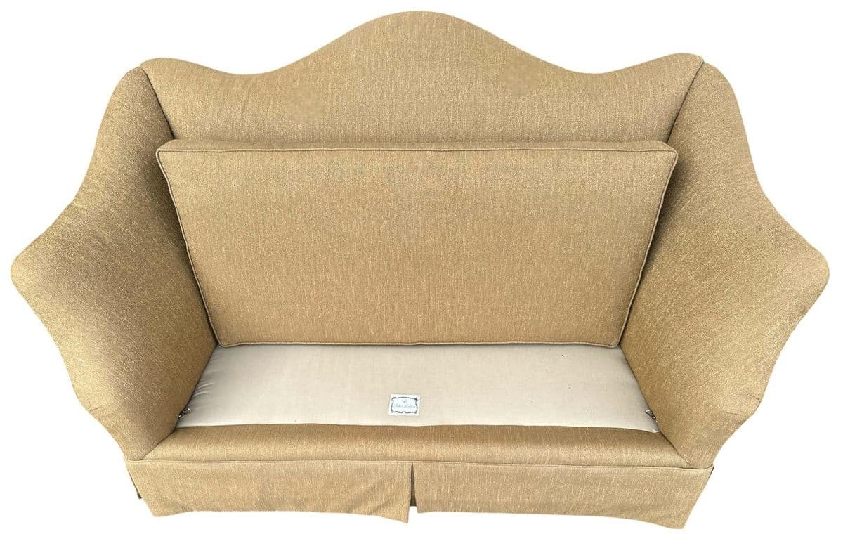 Baker Furniture Company Camelback Loveseat Upholstered in Gold Luxury Fabric - Vintage Early 21st Century - Thumbnail 5