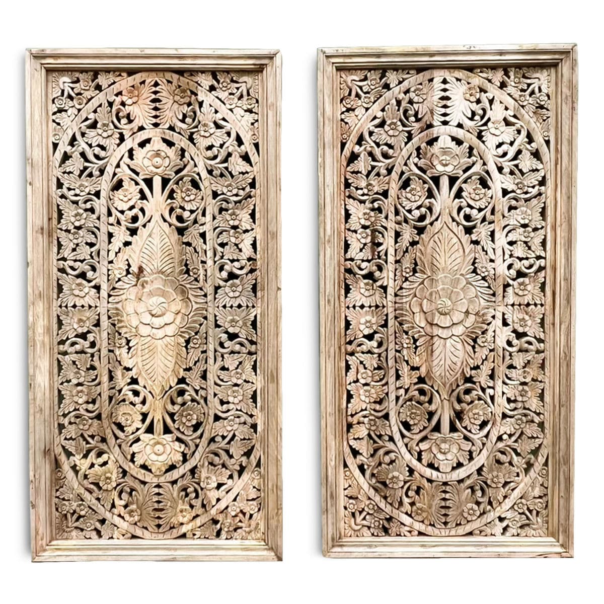Floral Carved Wood Panel - Thumbnail 5