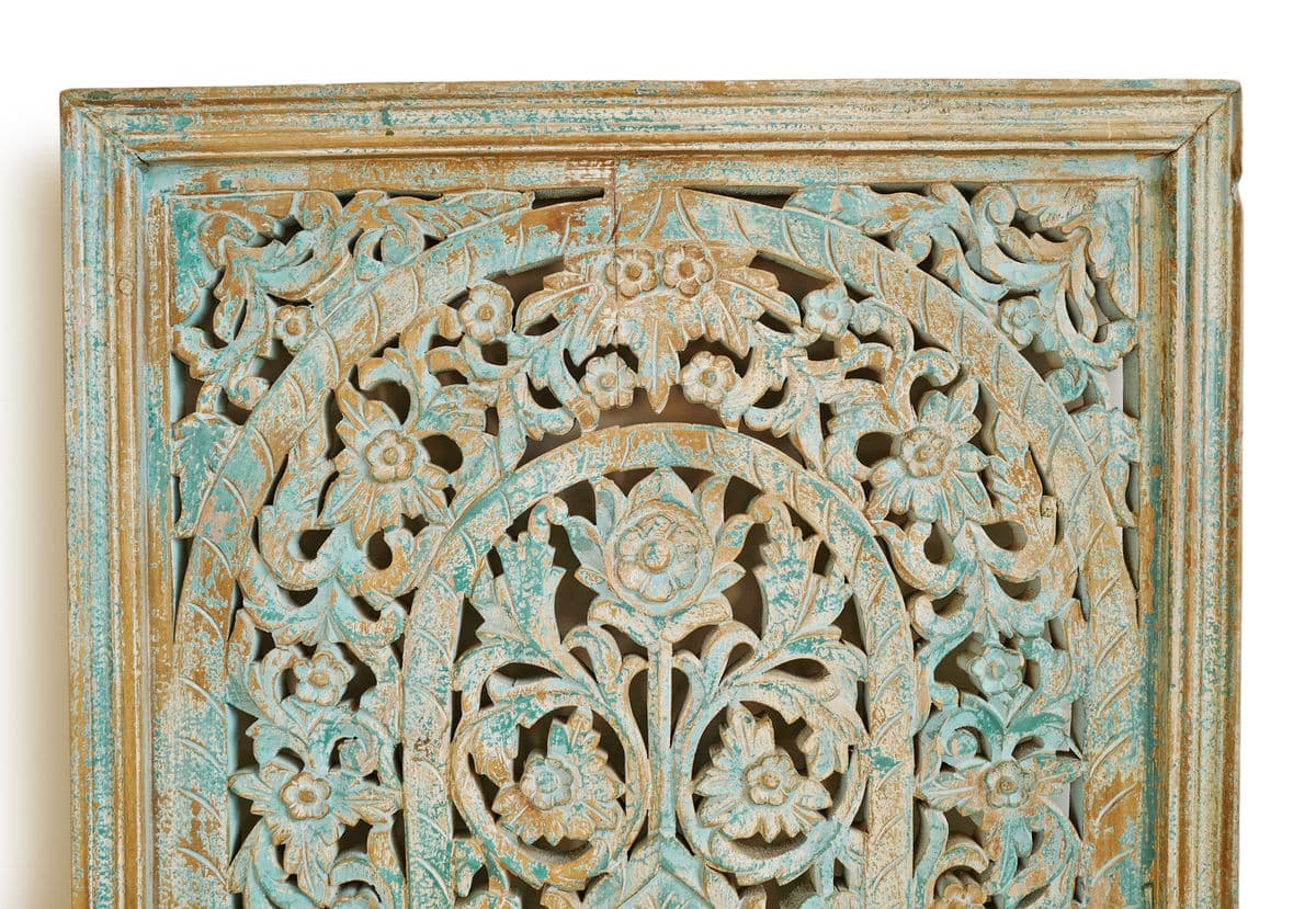Blue Wash Wood Carved Panel - Thumbnail 5
