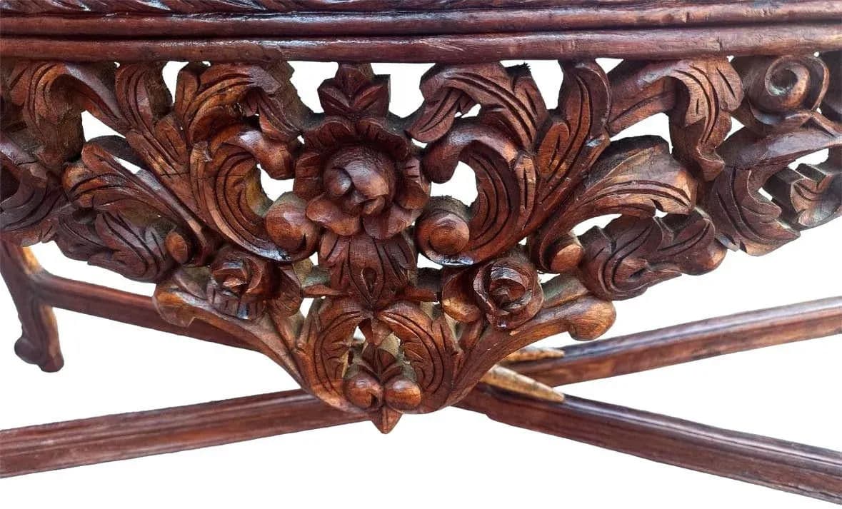 Antique Ornately Carved Anglo Indian Rosewood 60” Console Table - Thumbnail 5