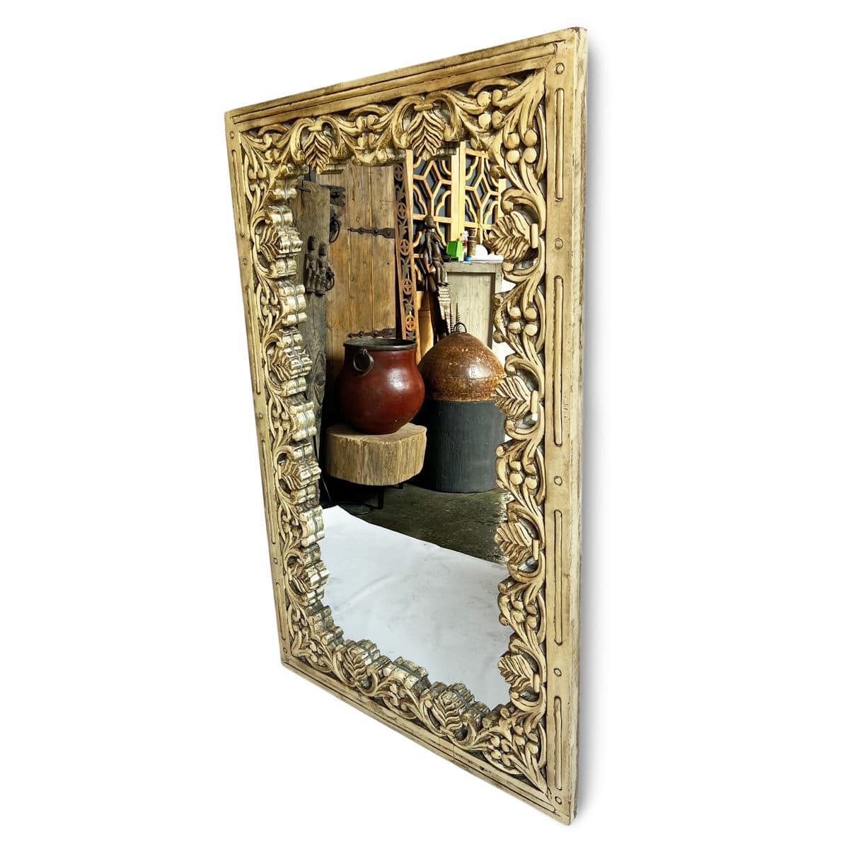 Cream Floral Wood Mirror - Thumbnail 5