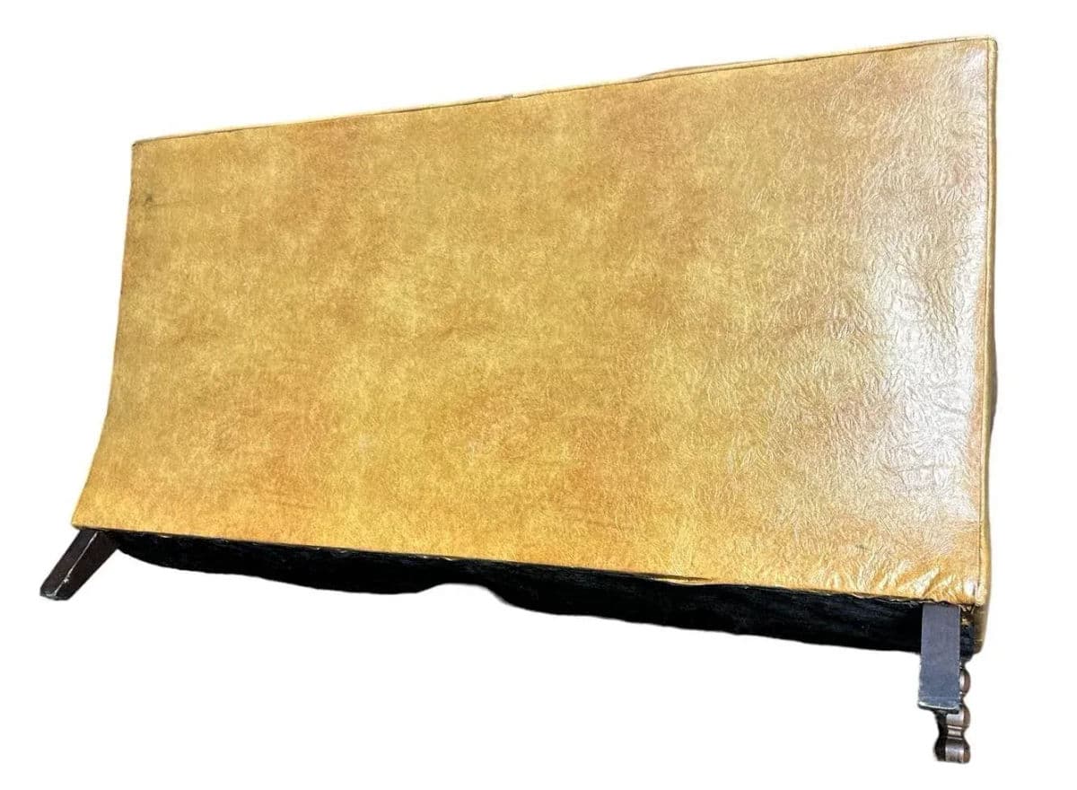 Mustard Yellow Vinyl Mid Century Spanish Revival Settee - Thumbnail 5