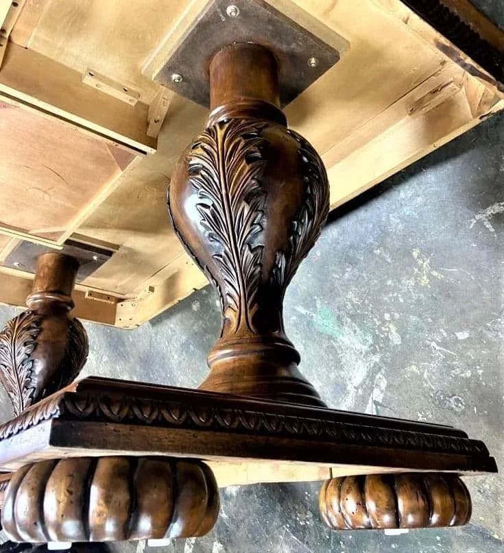 Solid Carved Walnut Mediterranean Style Library Table - Early 21st Century - Thumbnail 5