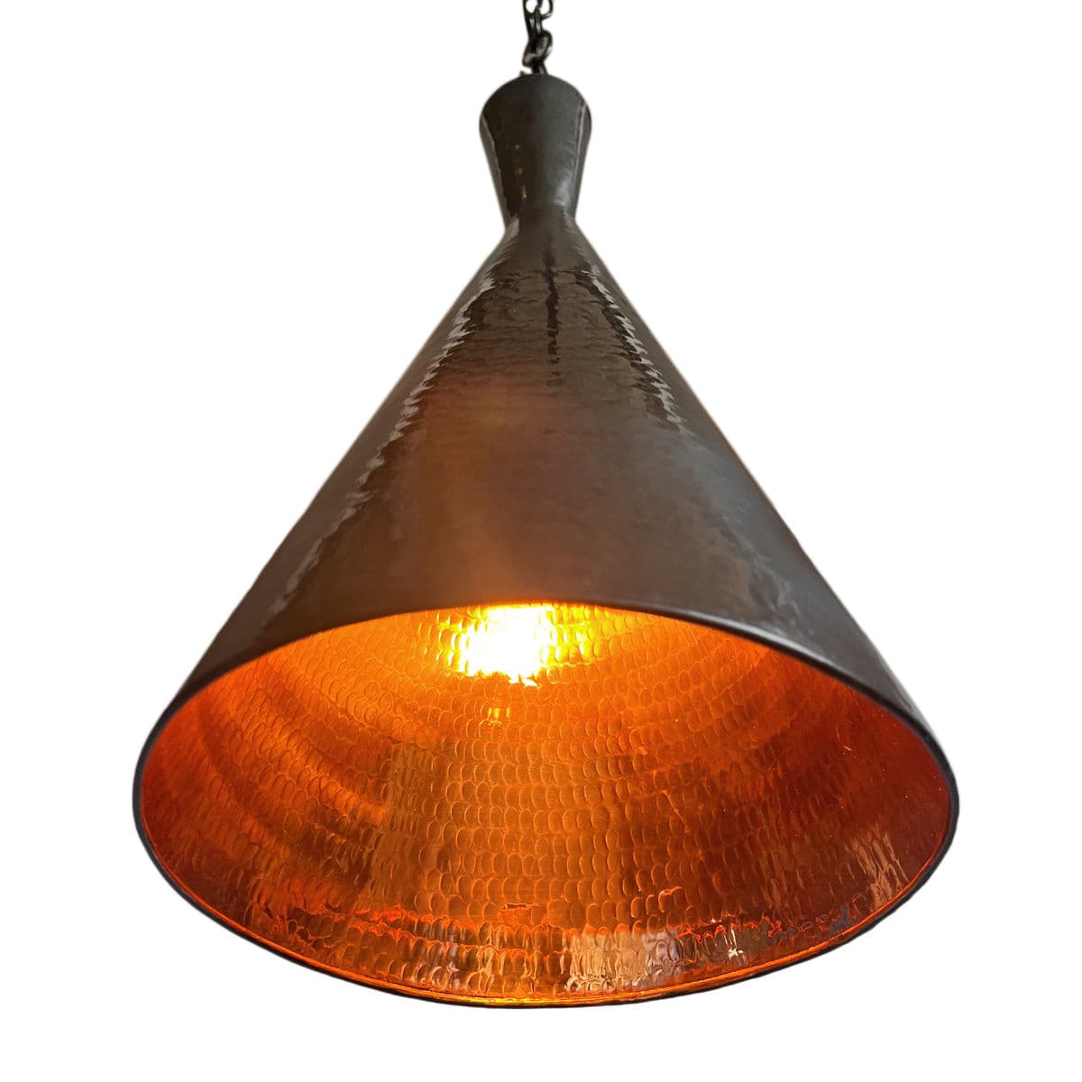 Hammered Copper Cone Bronzed Pendant Light - Thumbnail 5