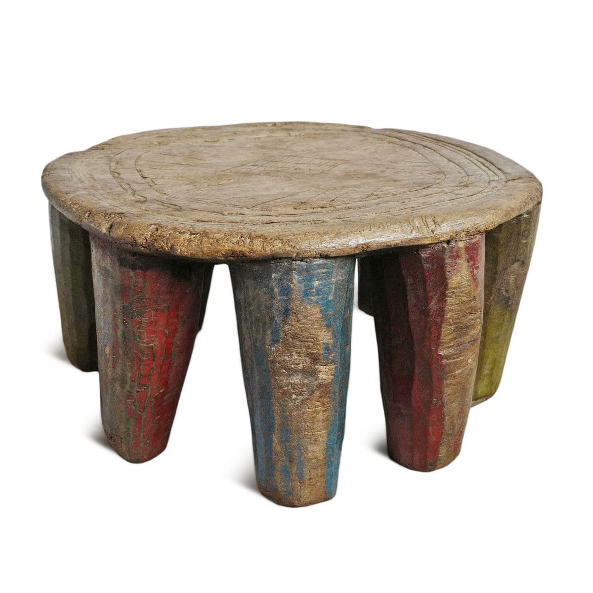 Old Nupe Low Wood Stool - Thumbnail 5