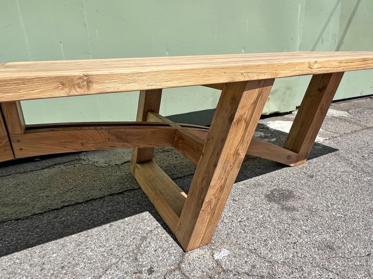 XL Teak Bow Trestle Outdoor Dining Table - Thumbnail 5