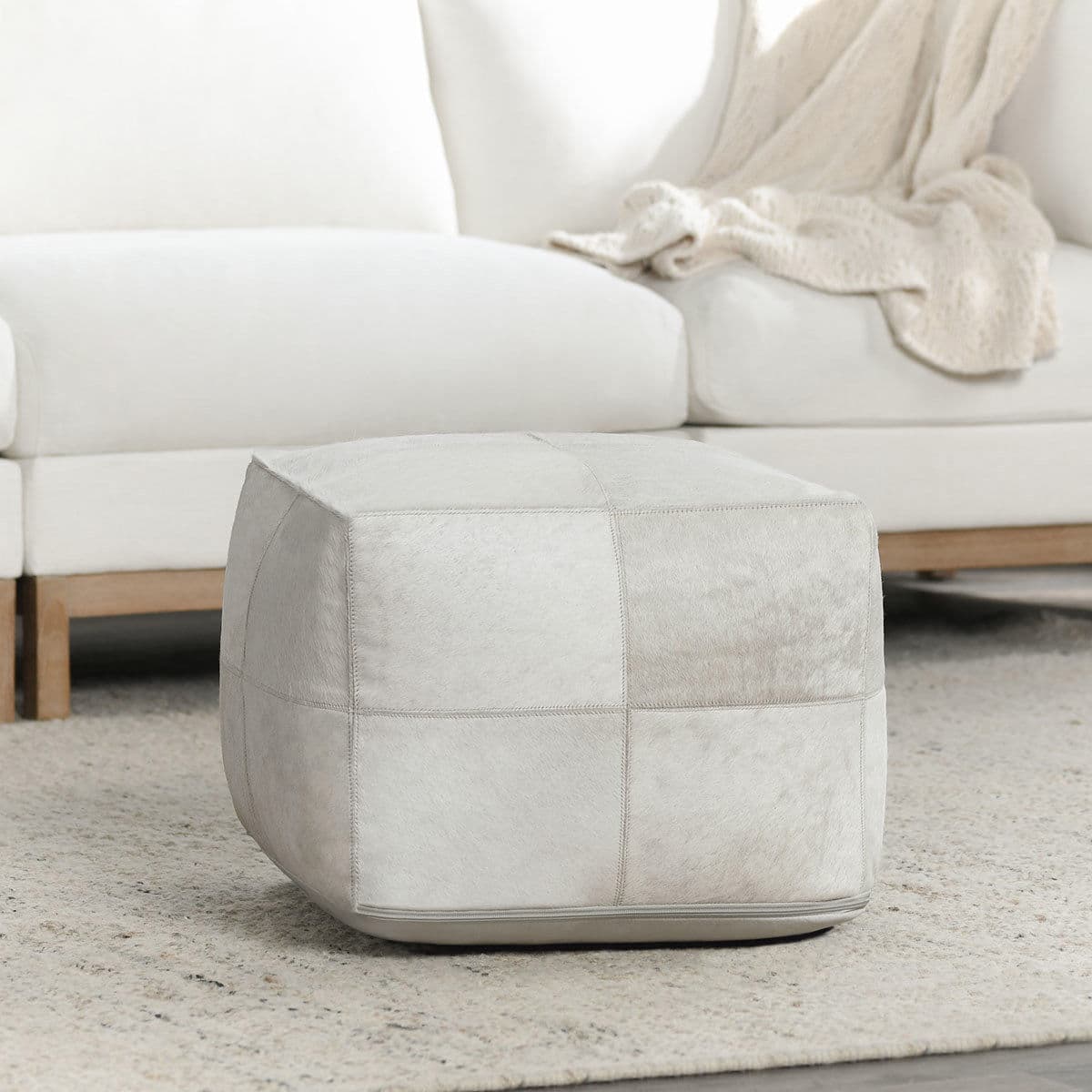 Ivory Hide Pouf Ottoman - Thumbnail 5