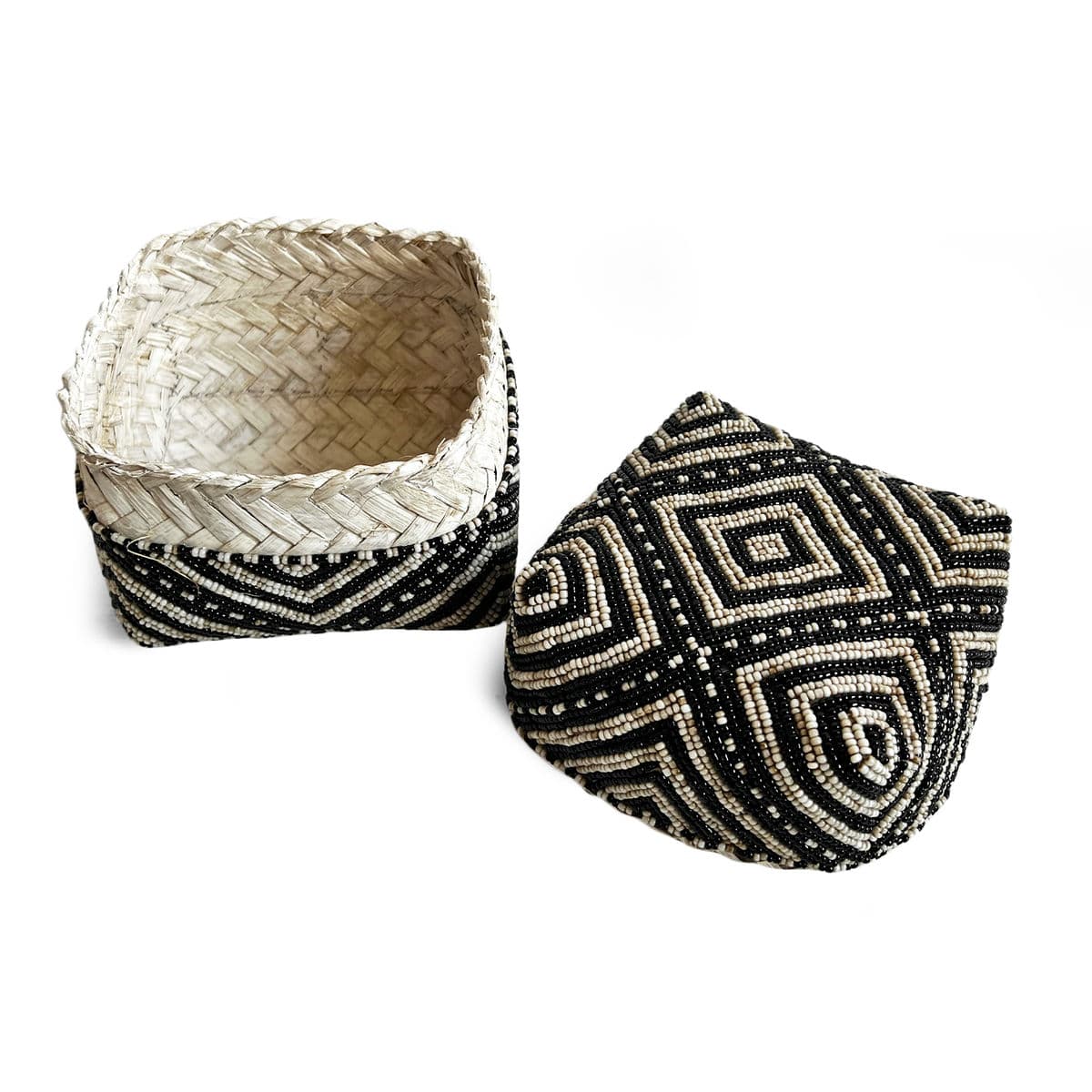 Bamboo Beaded Box Black & Tan Small - Thumbnail 5