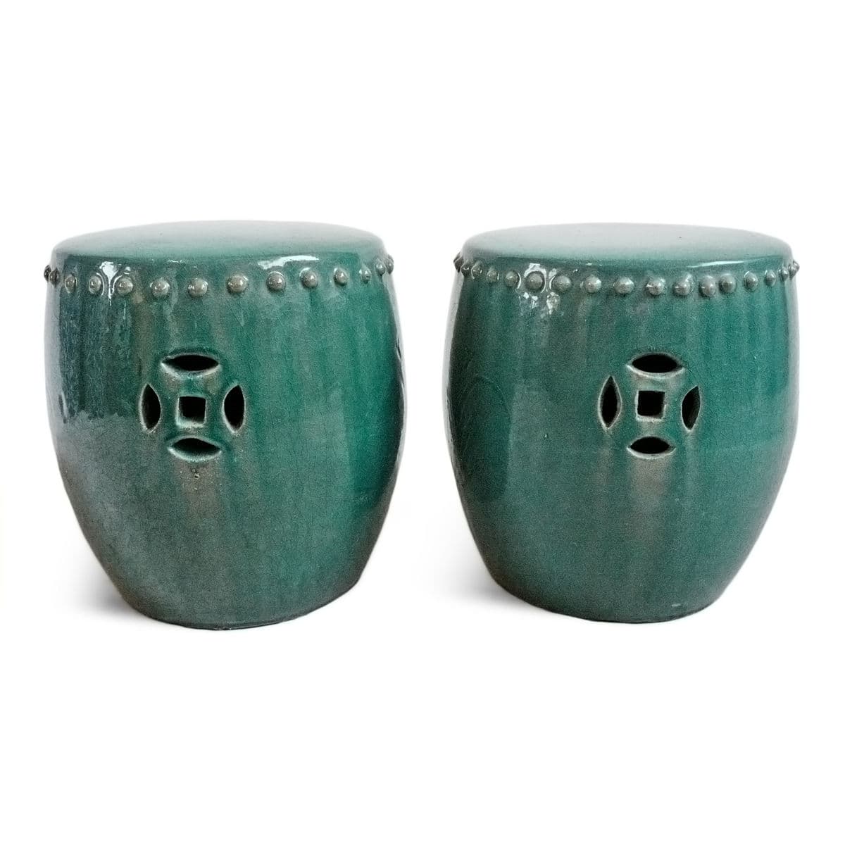 Teal Drum Ceramic Garden Stool Small - Thumbnail 5