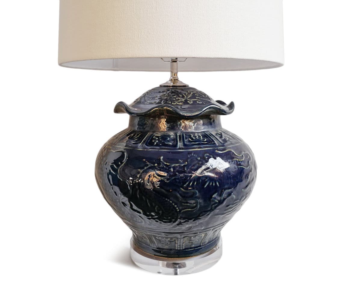 Vintage Indigo Ceramic Ming Table Lamp - Thumbnail 5