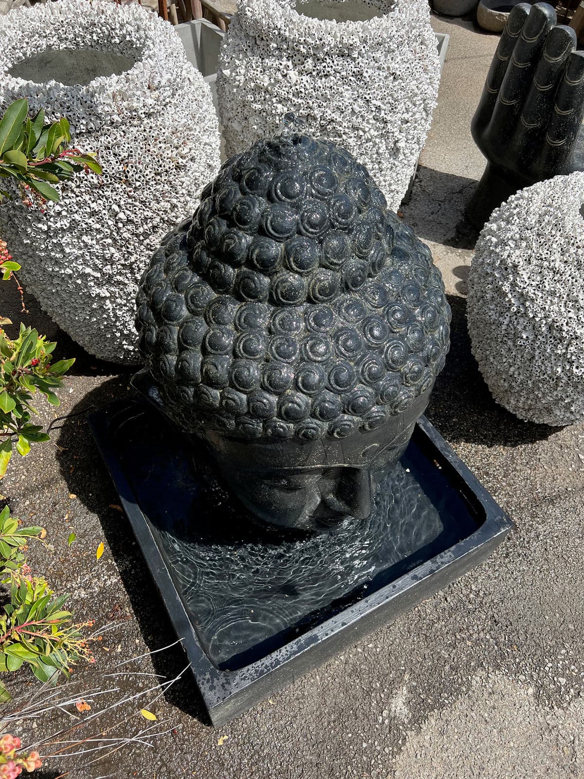 Cast Faux Stone Buddha Head Fountain - Thumbnail 5
