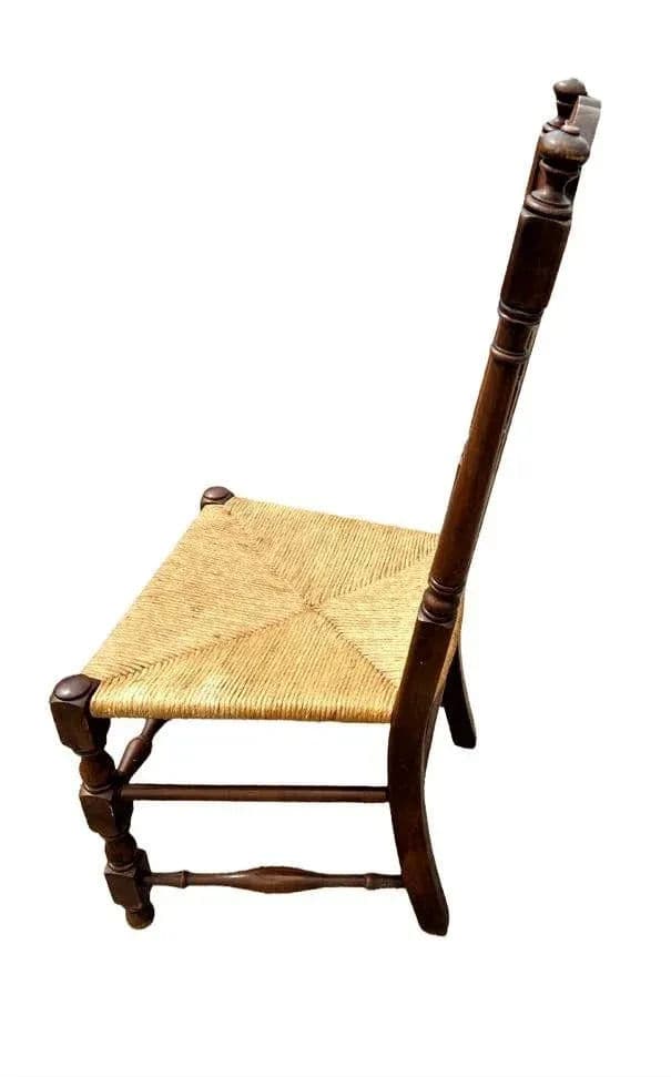 Vintage Solid Walnut and Rush Seat Dining Chairs - Set of 6 With 2 Armchairs - Thumbnail 5