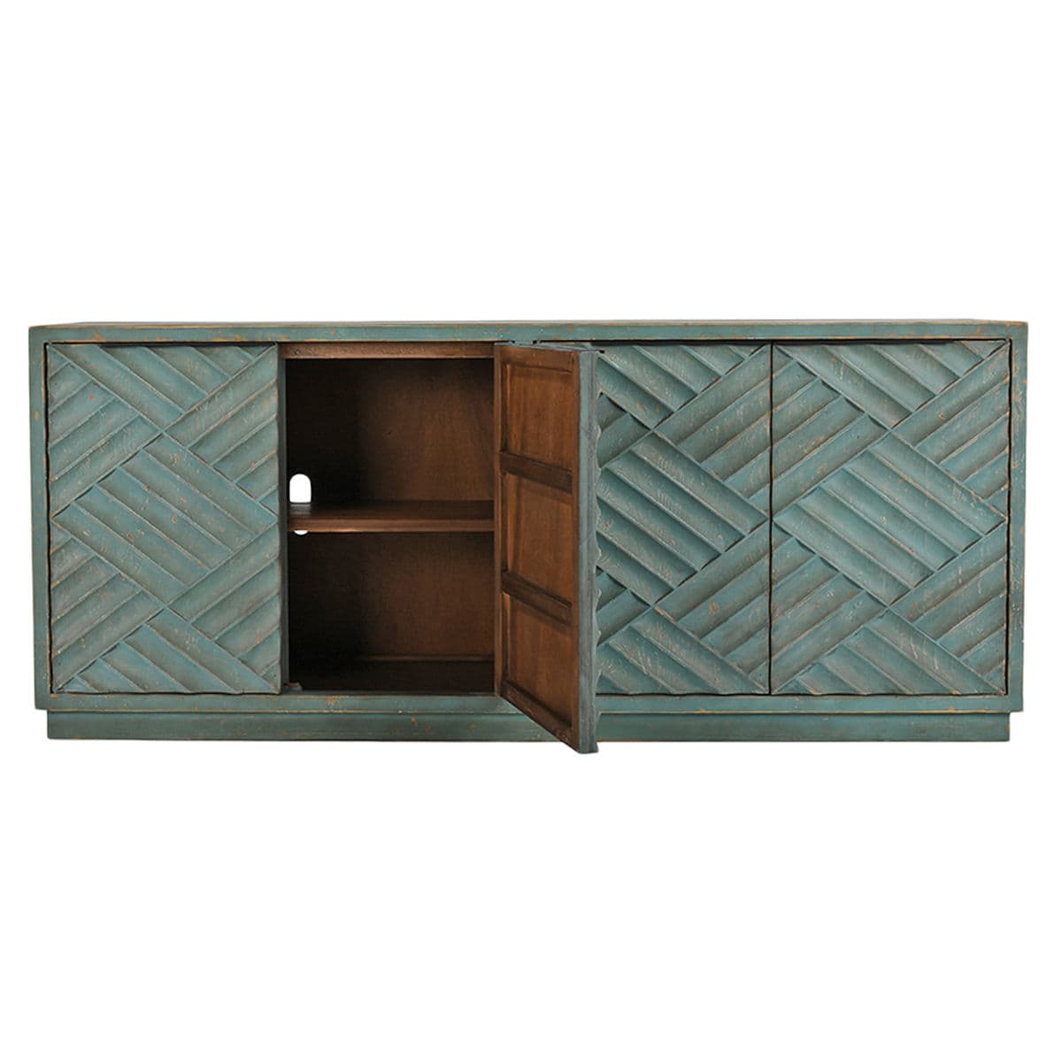 Vintage Blue Weave Pattern Sideboard - Thumbnail 5
