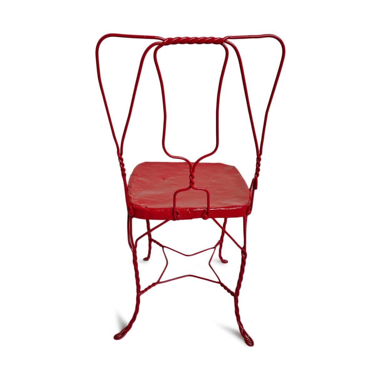 Vintage Cherry Red Iron Chair - Thumbnail 5