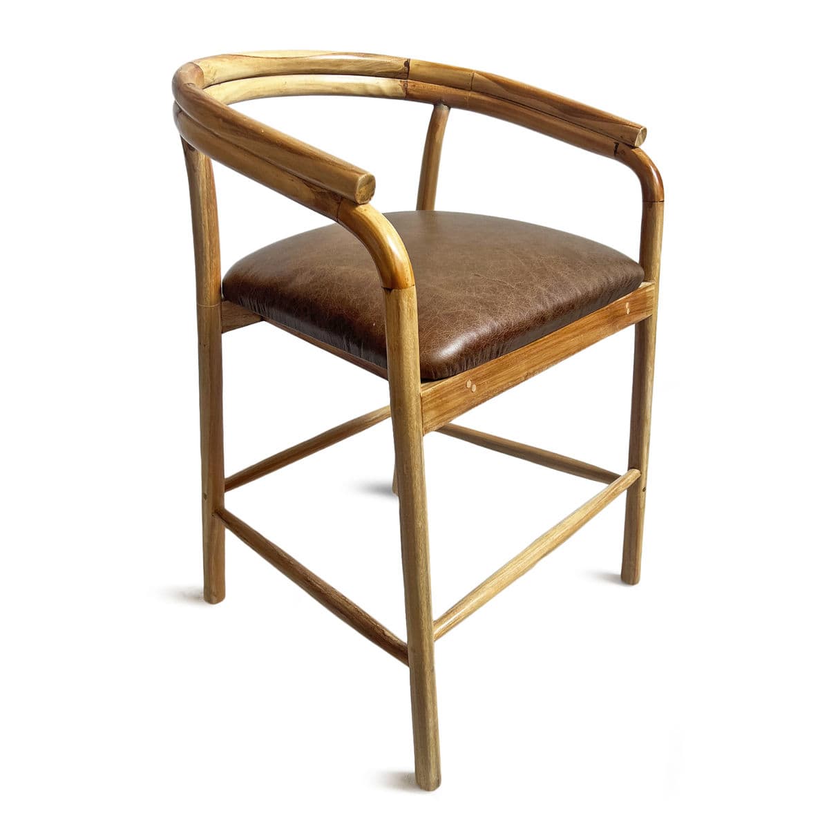 U-Back Brown Leather Counter Stool - Thumbnail 5