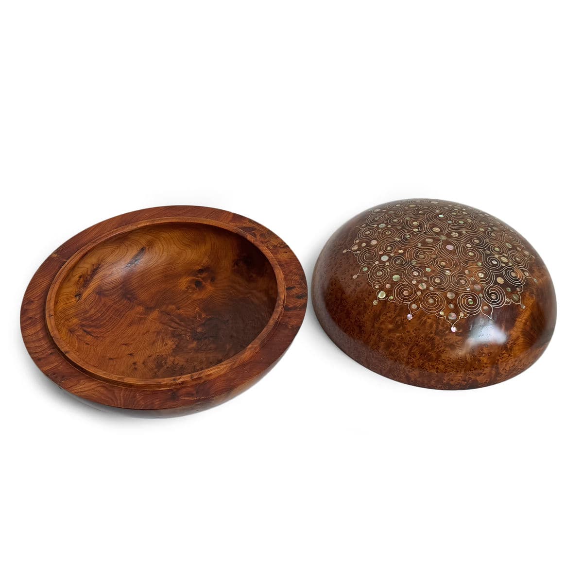 Vintage Inlay Burl Cedar Wood Bowl - Thumbnail 5