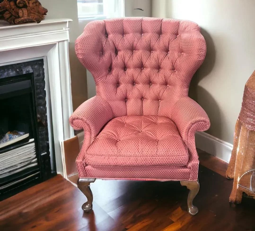 Baker Furniture Company Button Tufted Upholstered Wing Chair - Vintage Early 21st Century - Thumbnail 5
