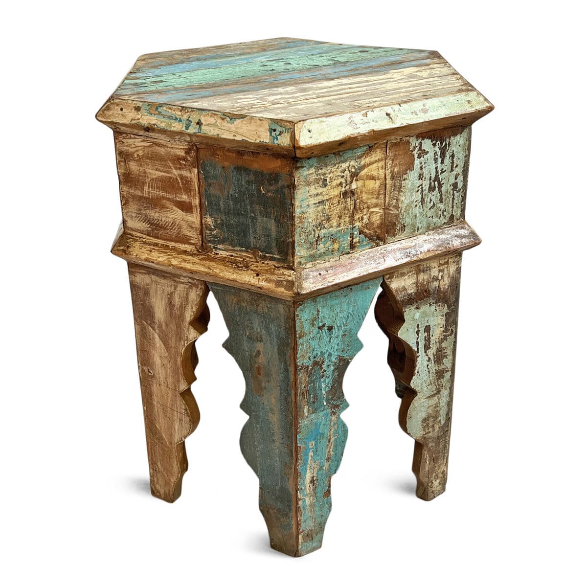 Salvaged Wood Hexagon Side Table - Thumbnail 5
