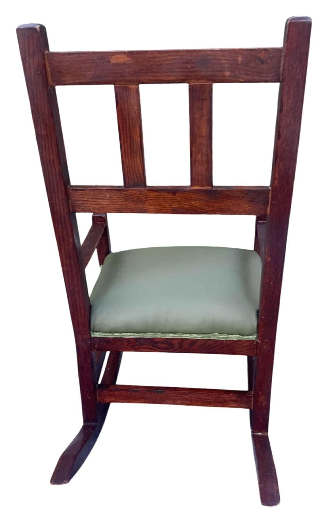 Antique Stickley Attributed Small Quarter Sawn Oak Rocking Chair With New Leather Seat Upholstery - Circa 1905 - Thumbnail 5