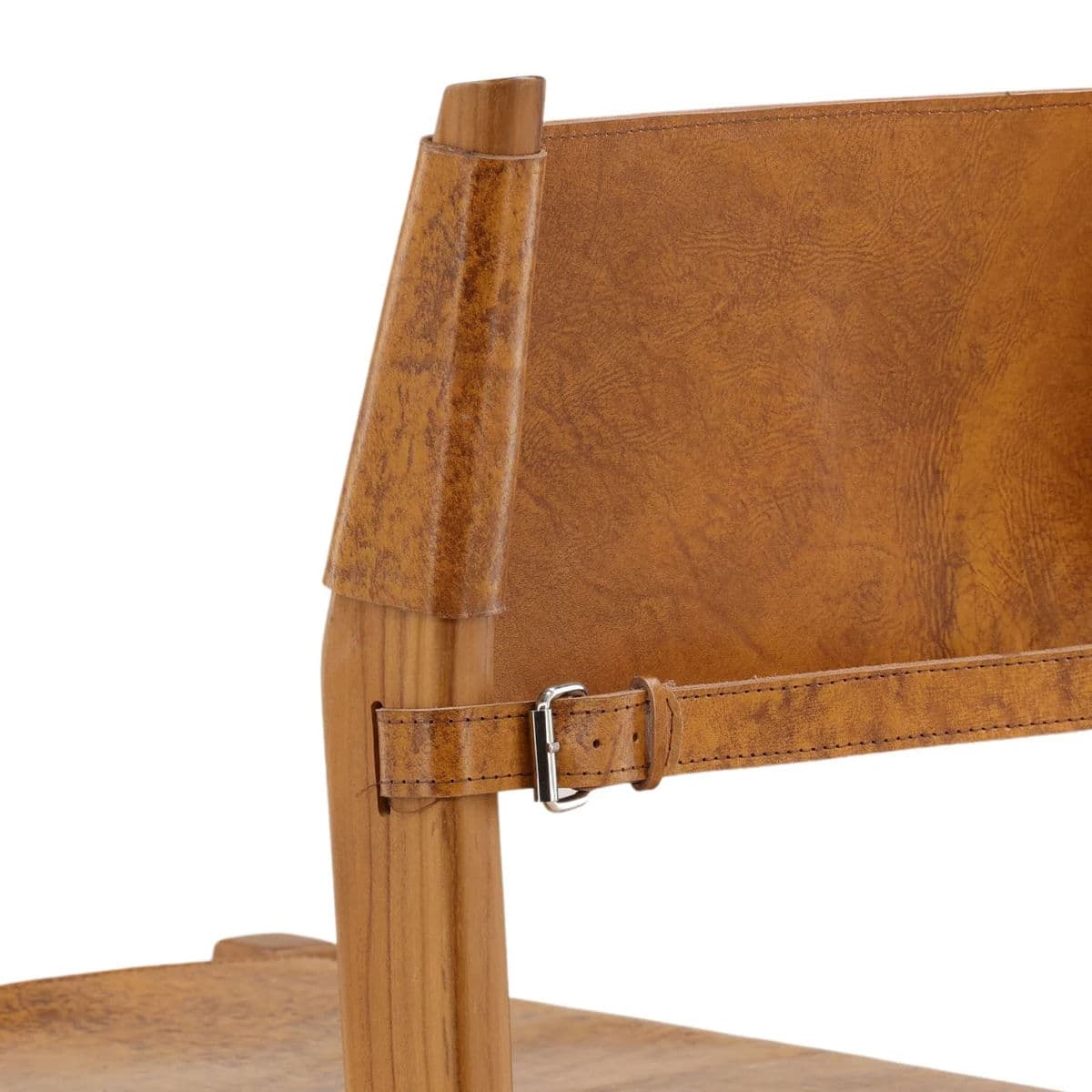 Tan Leather & Teak Counter Stool - Thumbnail 5