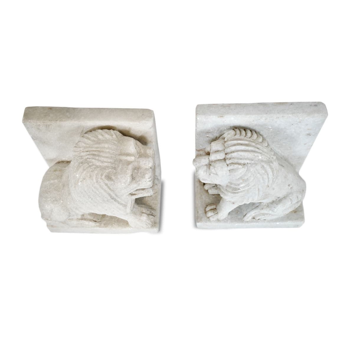 White Marble Sitting Lion Bookend - Thumbnail 5