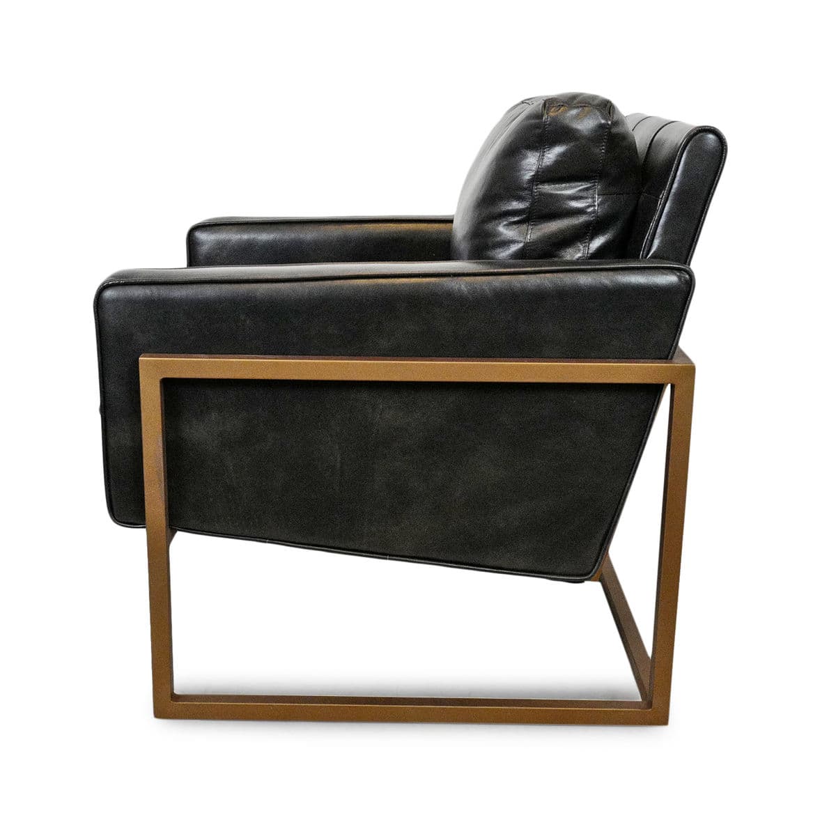 Piper Black Leather & Bronze Club Chair - Thumbnail 5