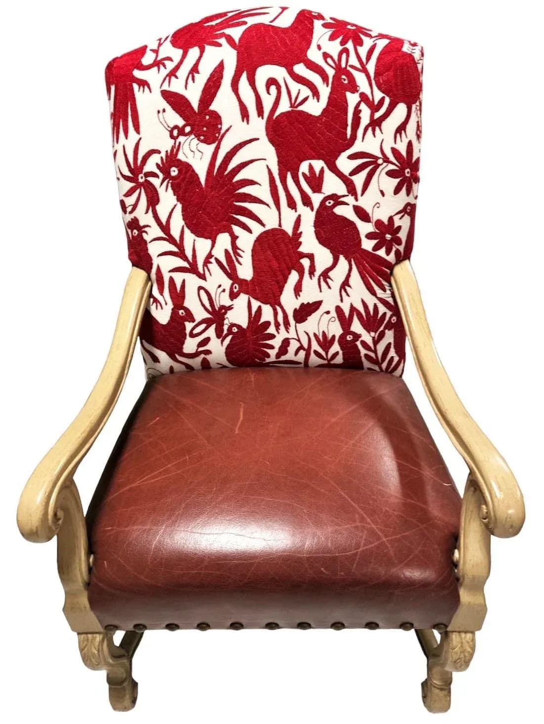 Bernhardt Large Hacienda Chairs in Otomi Hand Embroidery and Leather - a Pair - Early 21st Century - Thumbnail 5
