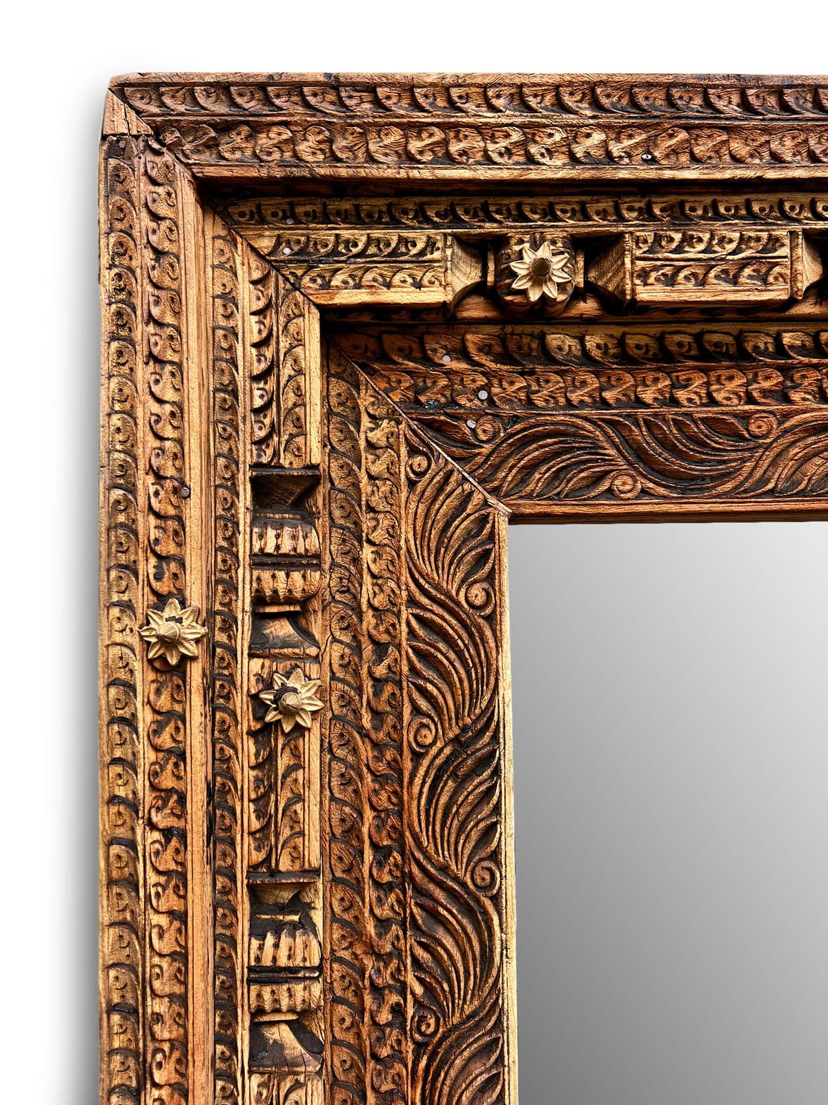 Old Carved Teak Door Mirror Frame - Thumbnail 5