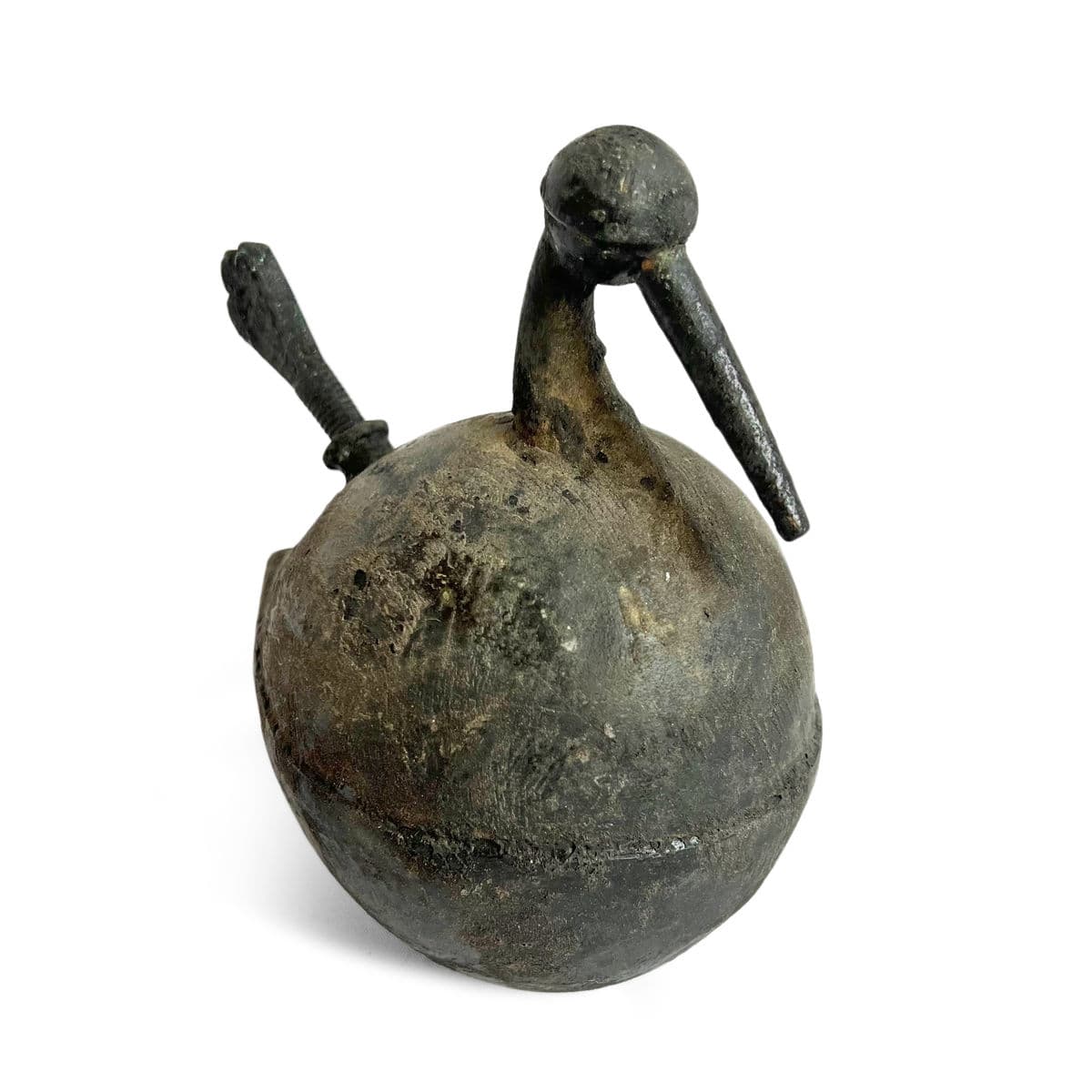 Antique India Bronze Bird Oil Pot - Thumbnail 5
