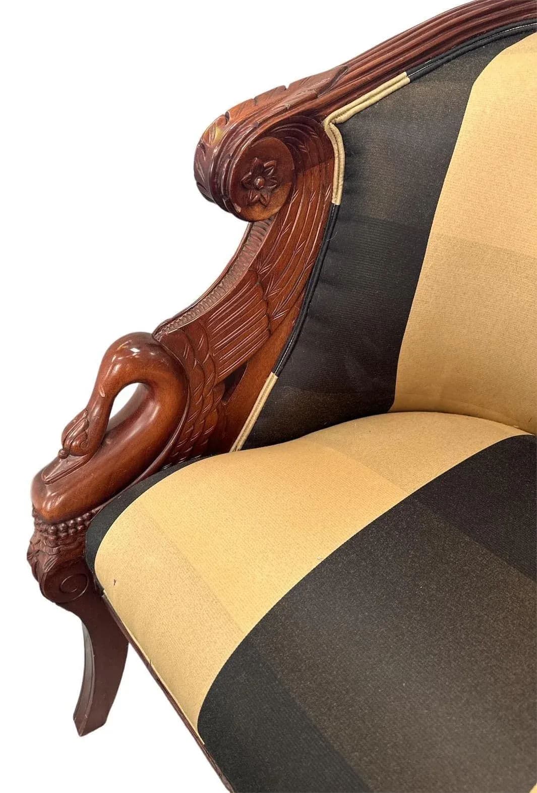 English Regency Mahogany Bergeres With Swan Head Carving and New Upholstery - a Pair - Thumbnail 5
