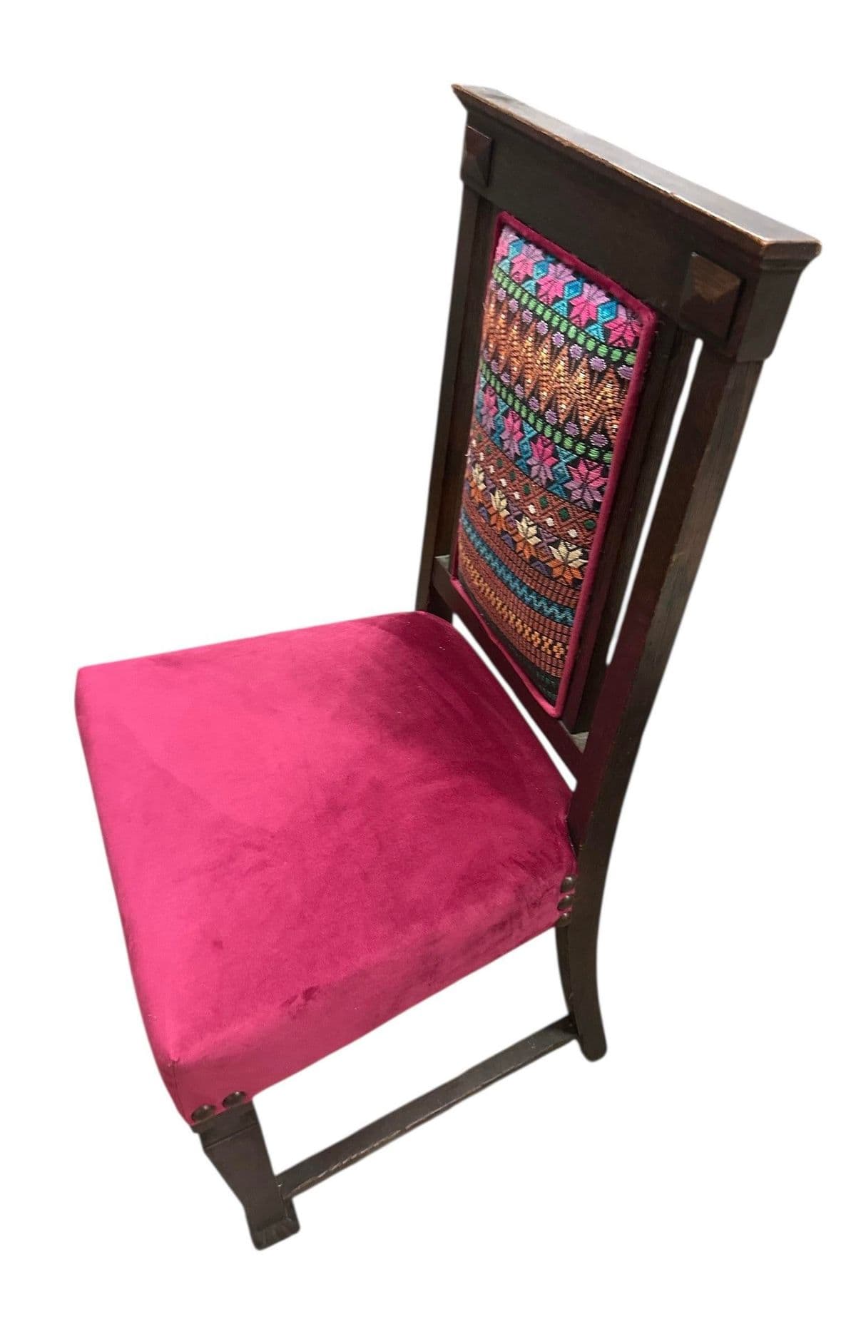 Early 20th Century Edwardian English Oak Dining Chairs With Vivid Mexican Embroidery Upholstery - Set of 6 - Thumbnail 5