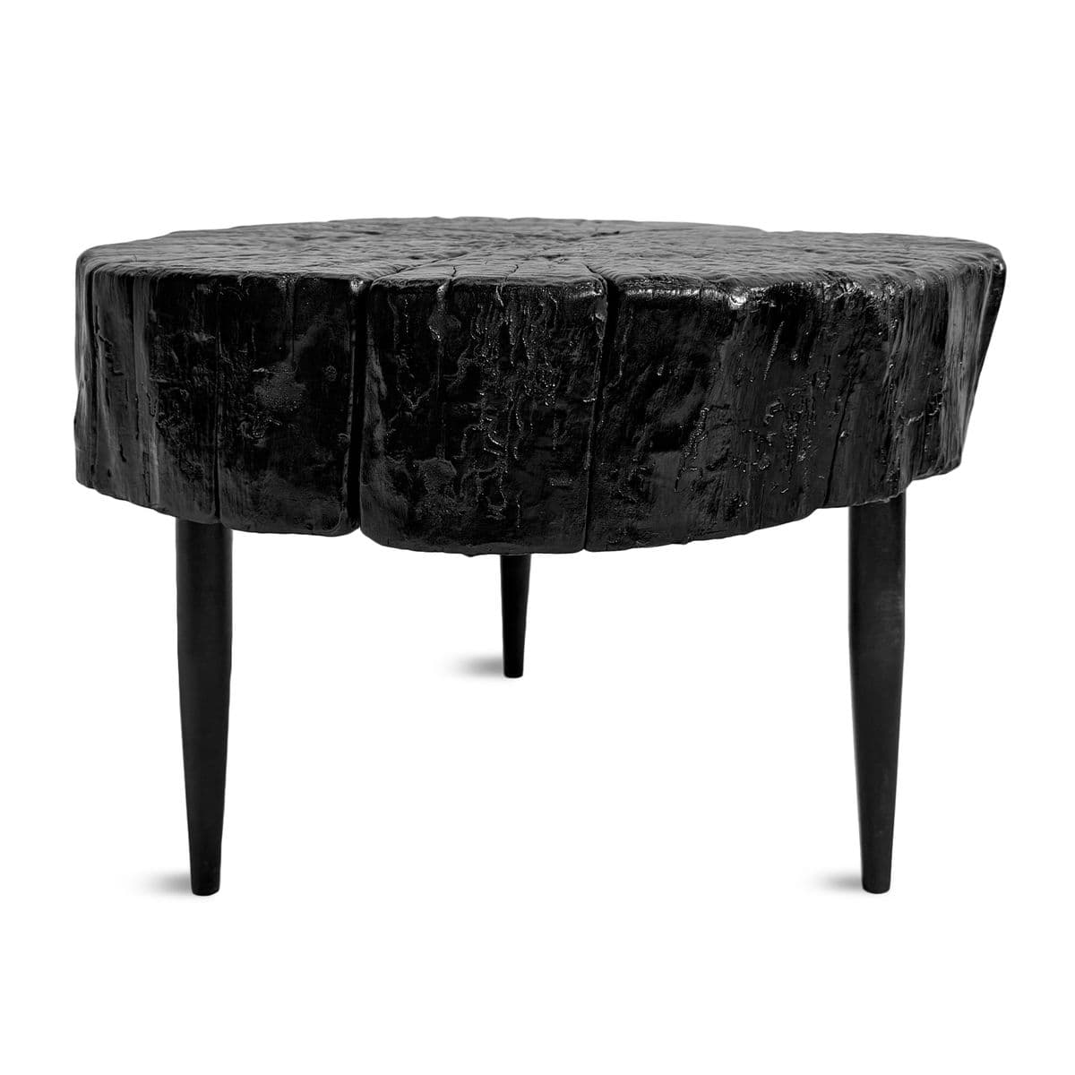 Black Burn Lacquer Stump Side Table - Thumbnail 5