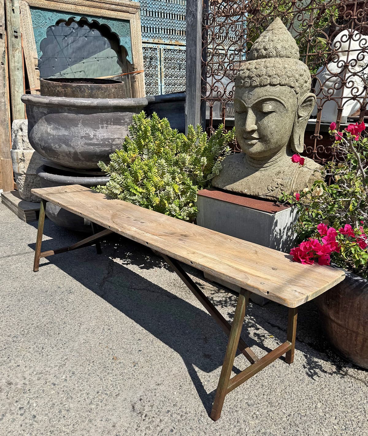 Vintage India Teak & Iron Bench - Thumbnail 5