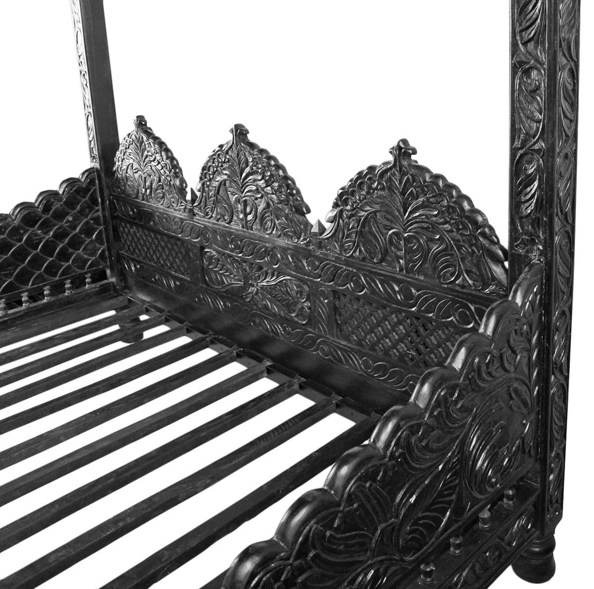 Raja Ebony Carved Wood Canopy Daybed - Thumbnail 5