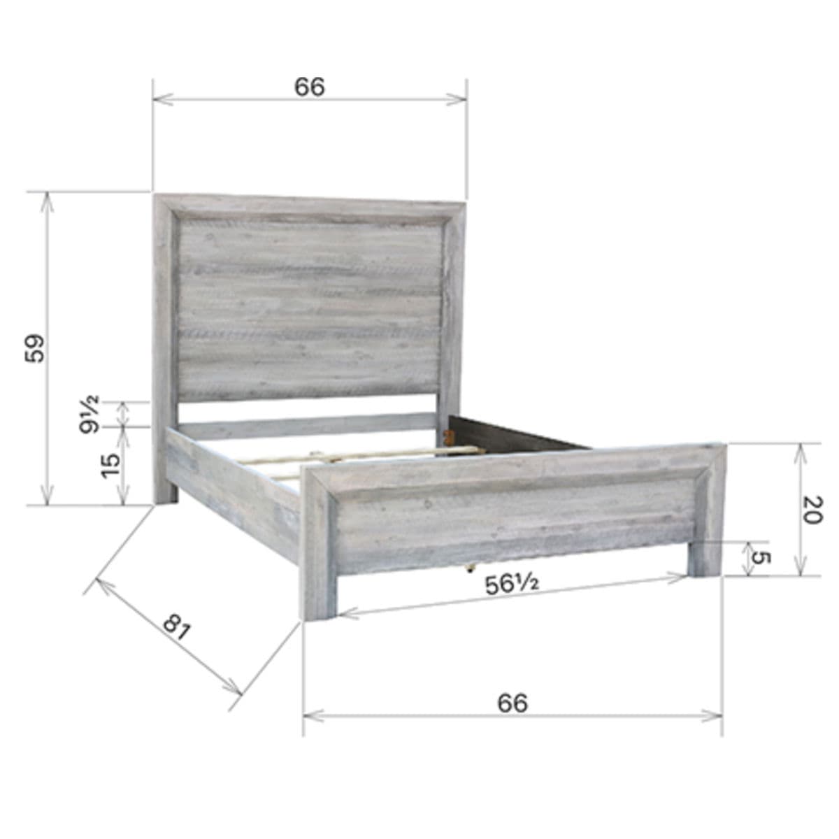 Grey Washed Solid Acacia Queen Bed - Thumbnail 5