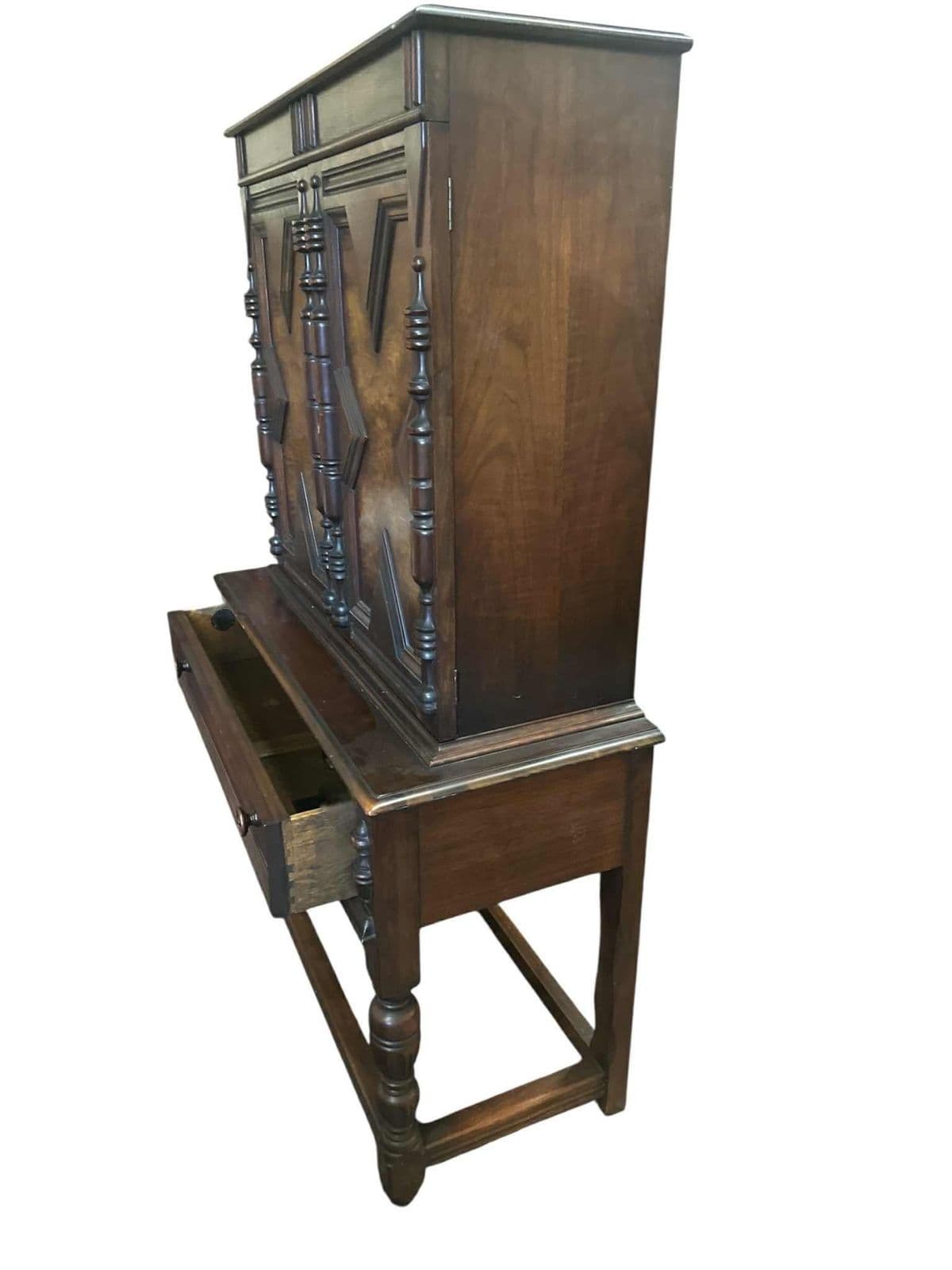 Grand Rapids Antique 1920s Walnut and Burlwood Spanish Revival Liquor Cabinet or Armoire - By Johnson-Handley-Johnson - Thumbnail 5