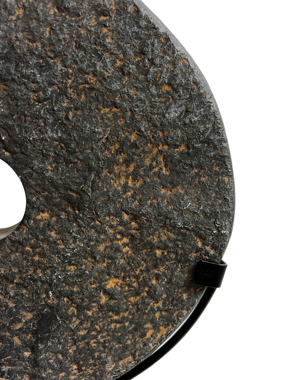 Black Stone Chiseled Disk on Stand Medium - Thumbnail 5