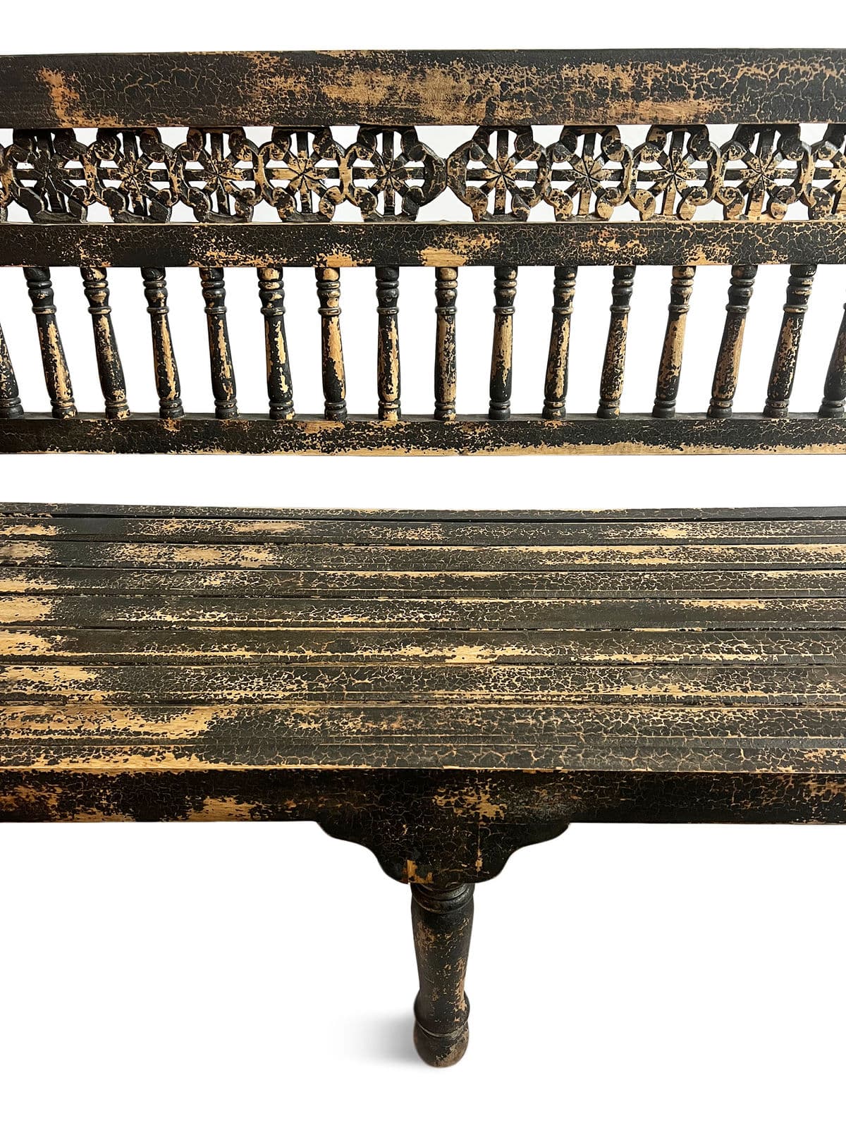 Vintage Colonial Black Crackle Bench - Thumbnail 6