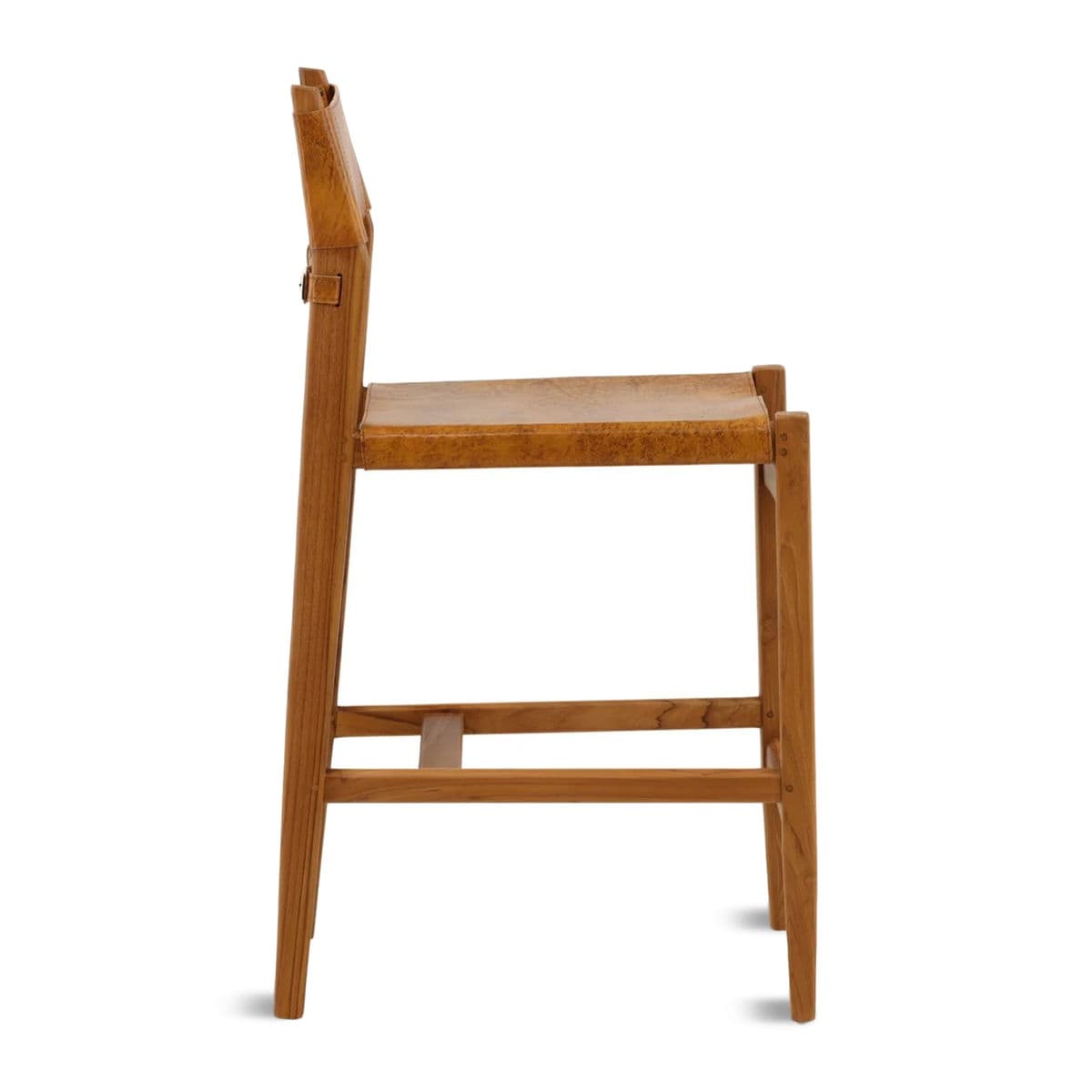 Tan Leather & Teak Counter Stool - Thumbnail 6