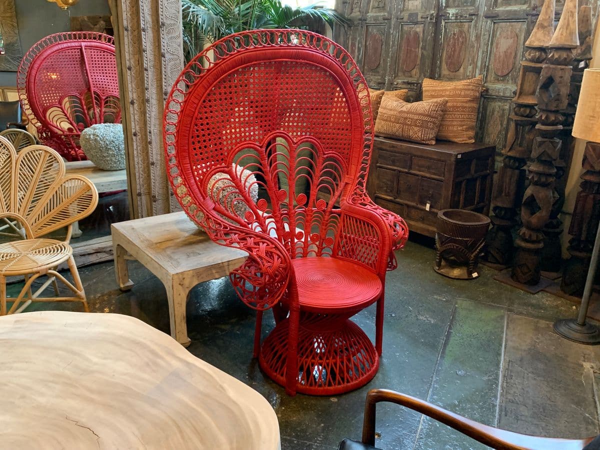 Red Peacock Cane Back Fan Chair - Thumbnail 6