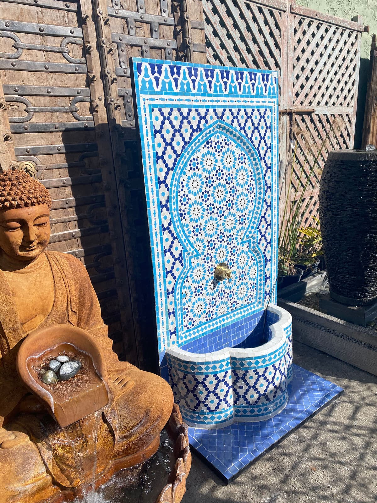 Blue & White Moroccan Tile Wall Fountain - Thumbnail 6
