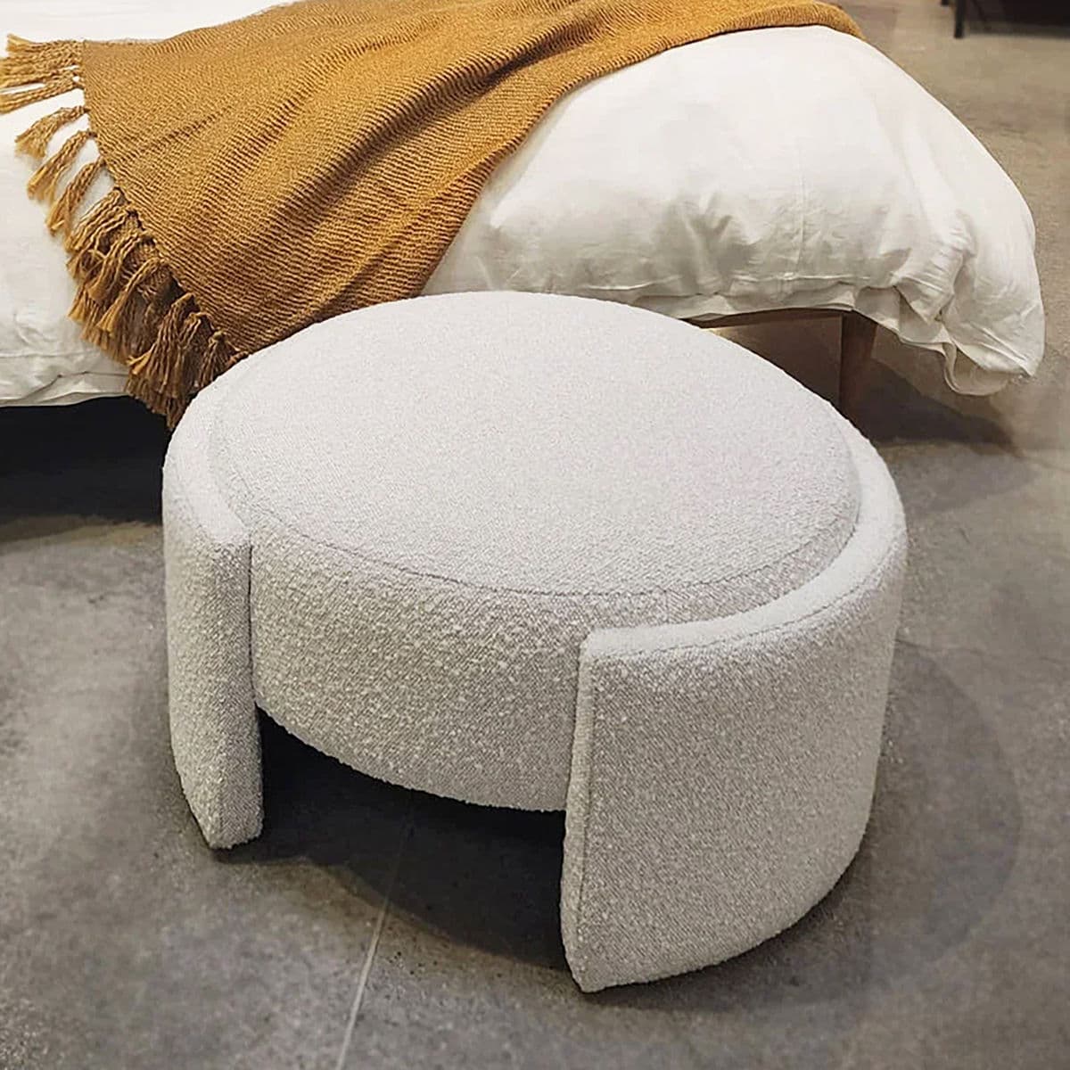 Upholstered Cream Oval Ottoman - Thumbnail 6