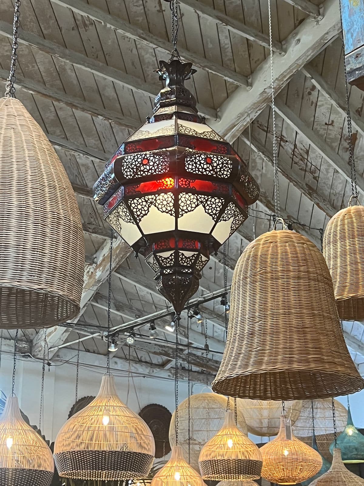 Red & White Moroccan Pendant Light - Thumbnail 6