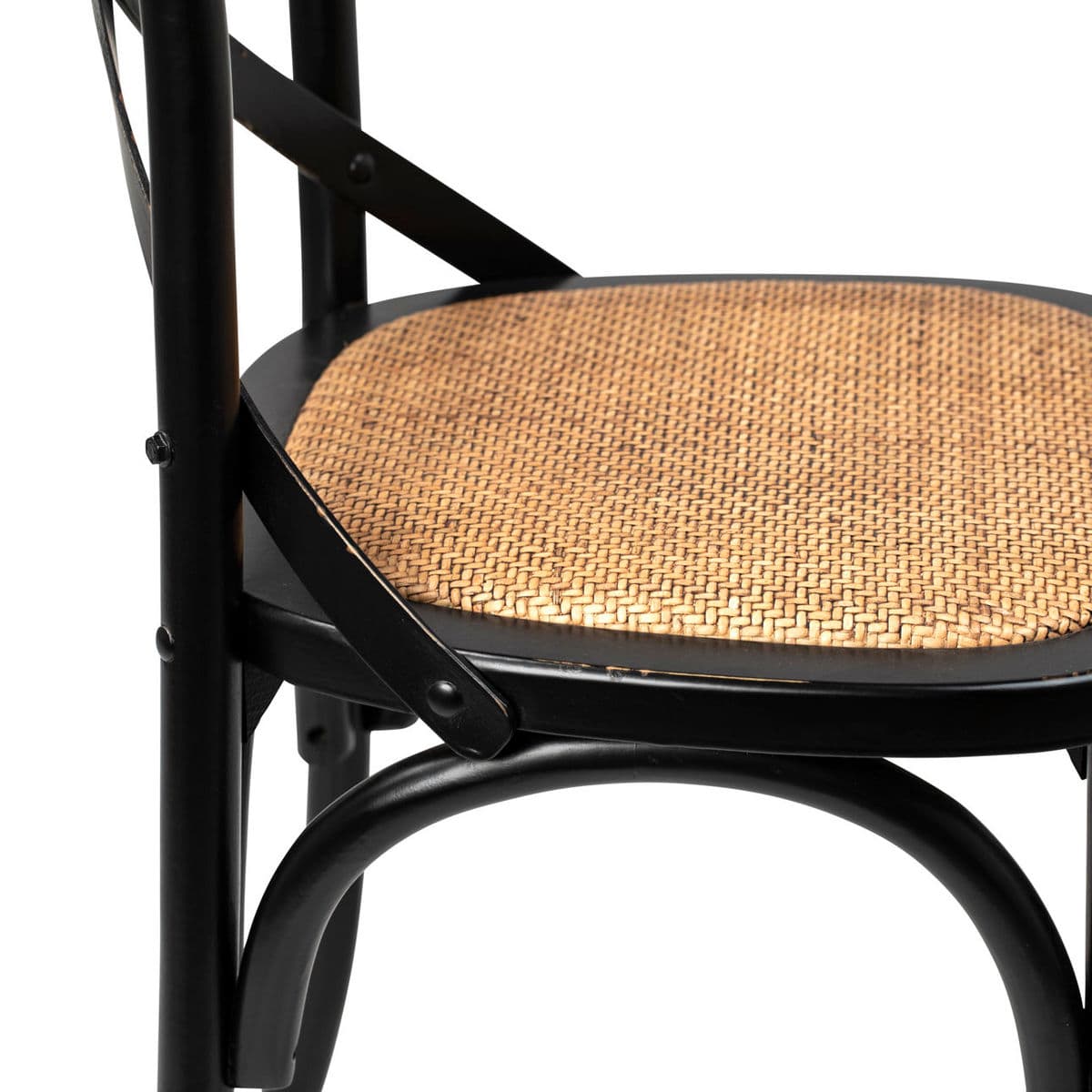 Antiqued Black Wood & Rattan Dining Chair - Thumbnail 6