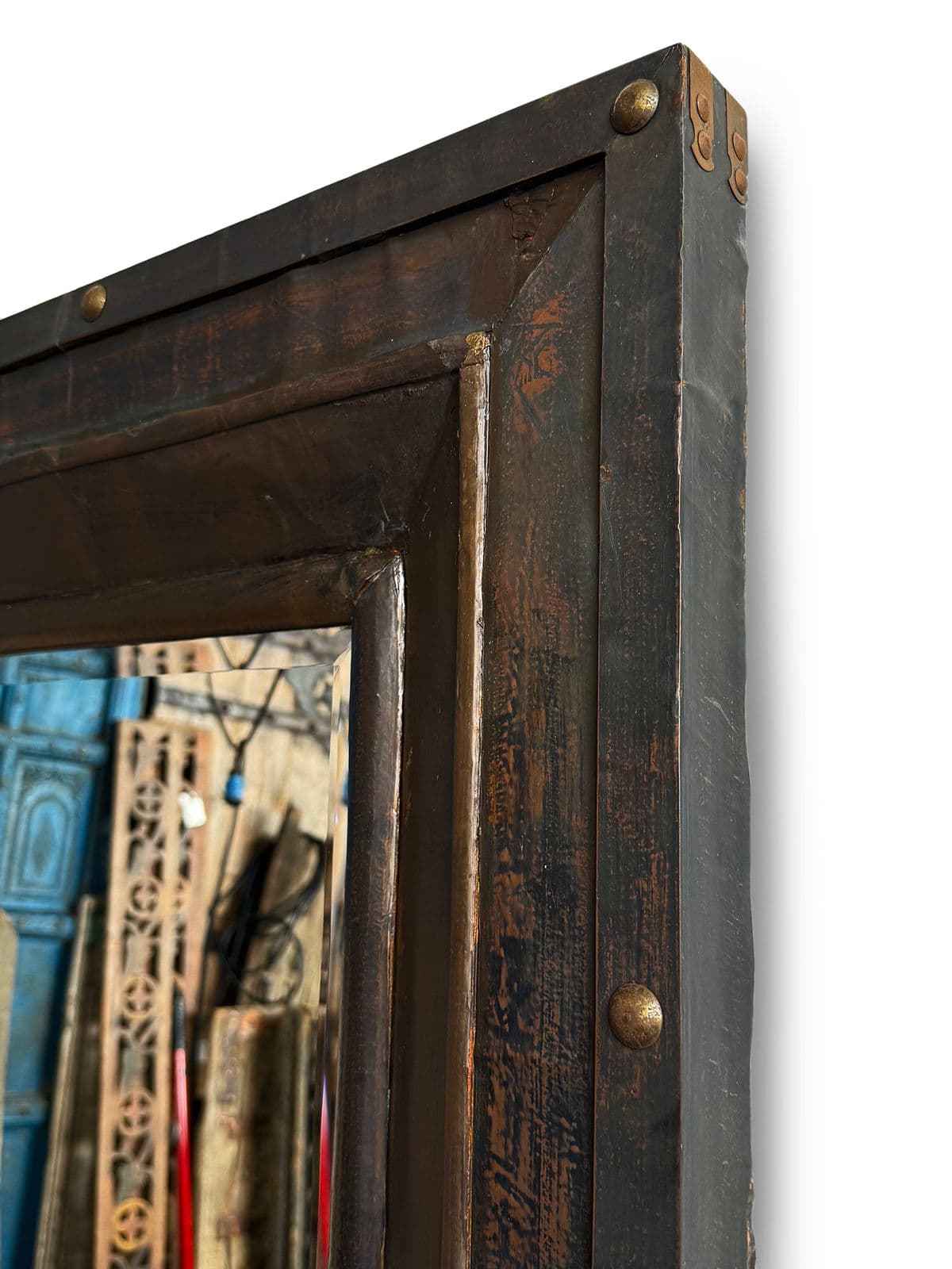 Black Metal Sheet Brass Stud Mirror - Thumbnail 6