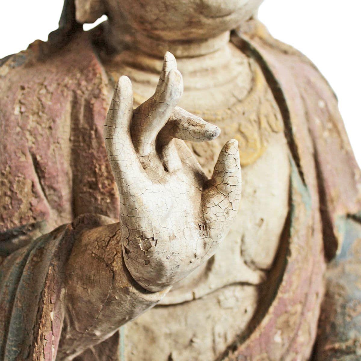 Antique Sitting Quan Yin Wood Statue - Thumbnail 6