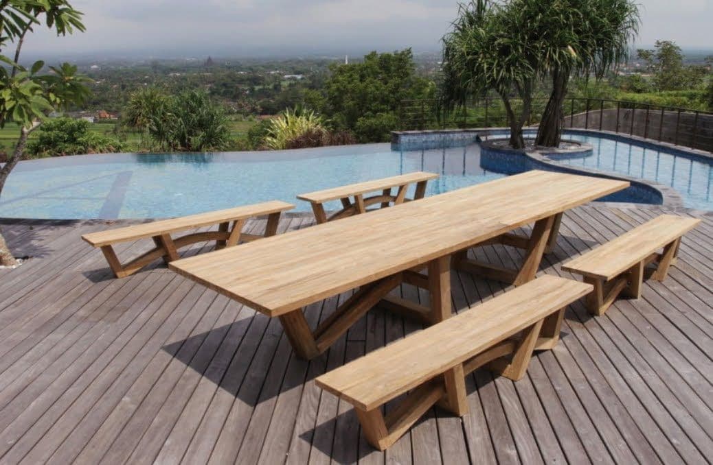 XL Teak Bow Trestle Outdoor Dining Table - Thumbnail 6