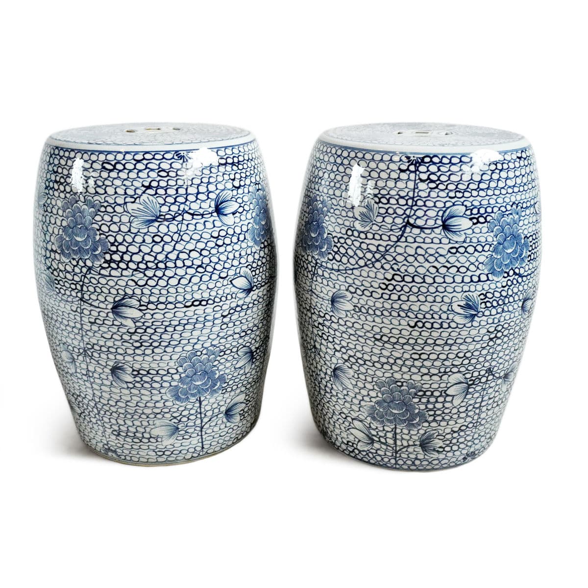 Blue Lotus Floral Ceramic Stool - Thumbnail 6