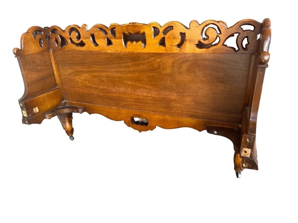 Antique Rococo Heavily Carved Burlwood and Walnut Bed Attributed to Kindel Grand Rapids - Twin Size - Circa 1910 - Thumbnail 6