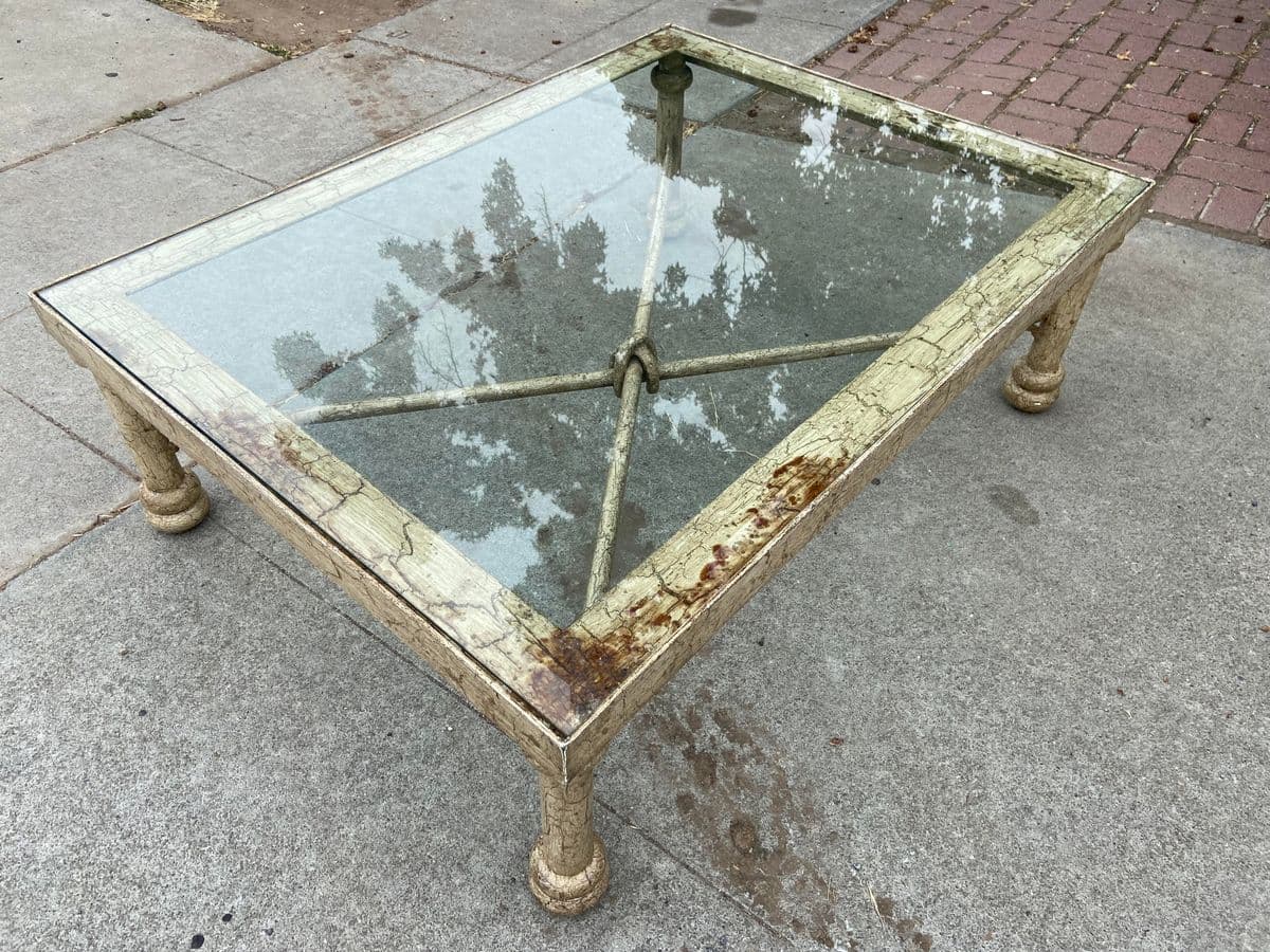 1960s Wrought Iron Rustic Glass Coffee Table - Thumbnail 5